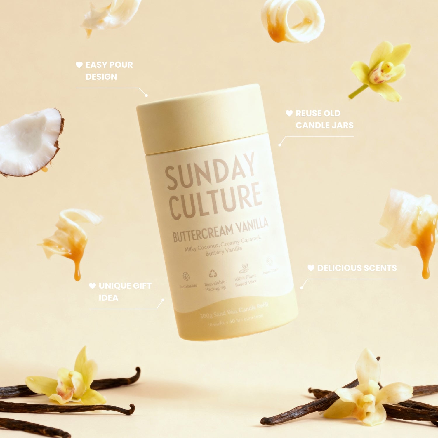 Small Buttercream Vanilla Ready-to-Pour Sand Wax